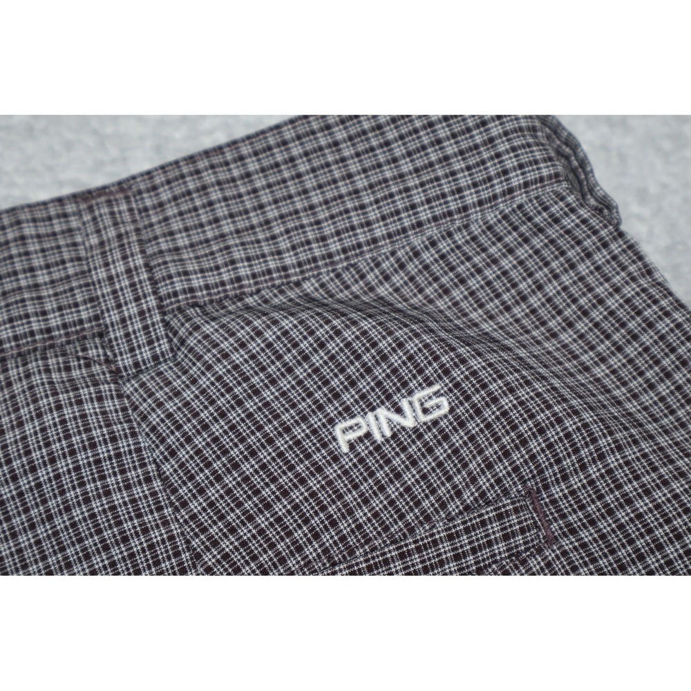 PING Golf Shorts Mens 34 Gray Plaid Check Performance Flat Front Polyester